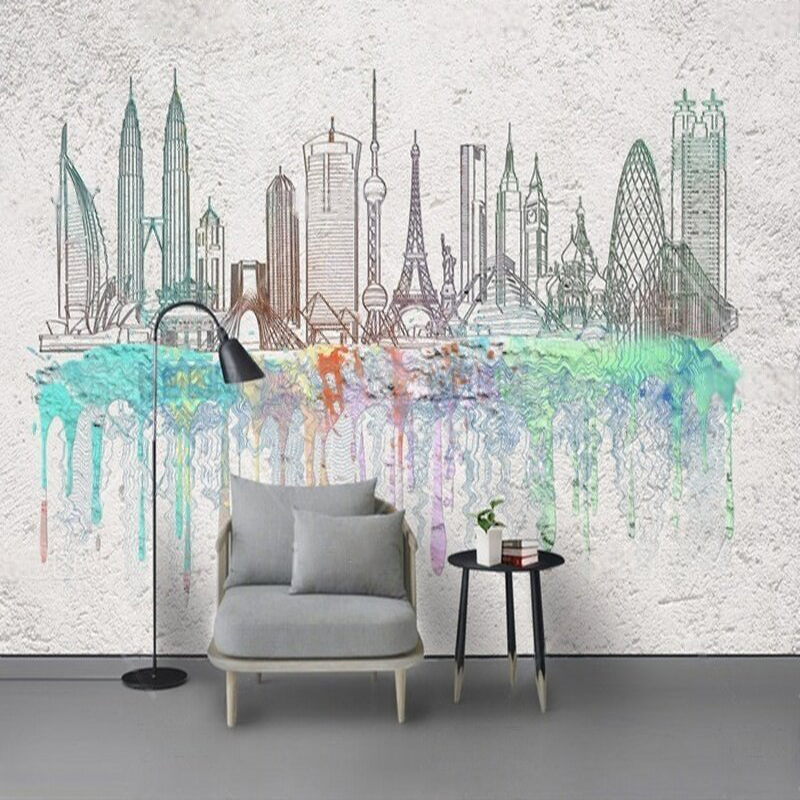 Commercial Wallpaper Printing - Siluet kota cat air modern dekorasi